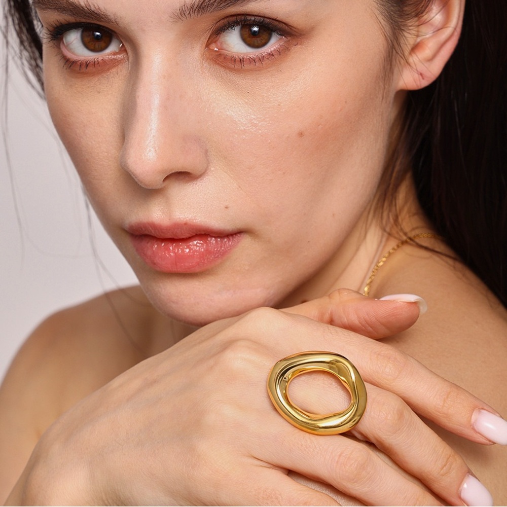 18K Gold Plated Chunky Statement Ring*Irregular Circle Ring*Tarnish Free LW